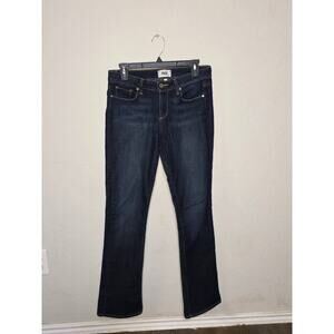 PAIGE Jeans Womens Manhattan Bootcut Mid Rise Dark Wash Blue Denim Stretch Sz 28